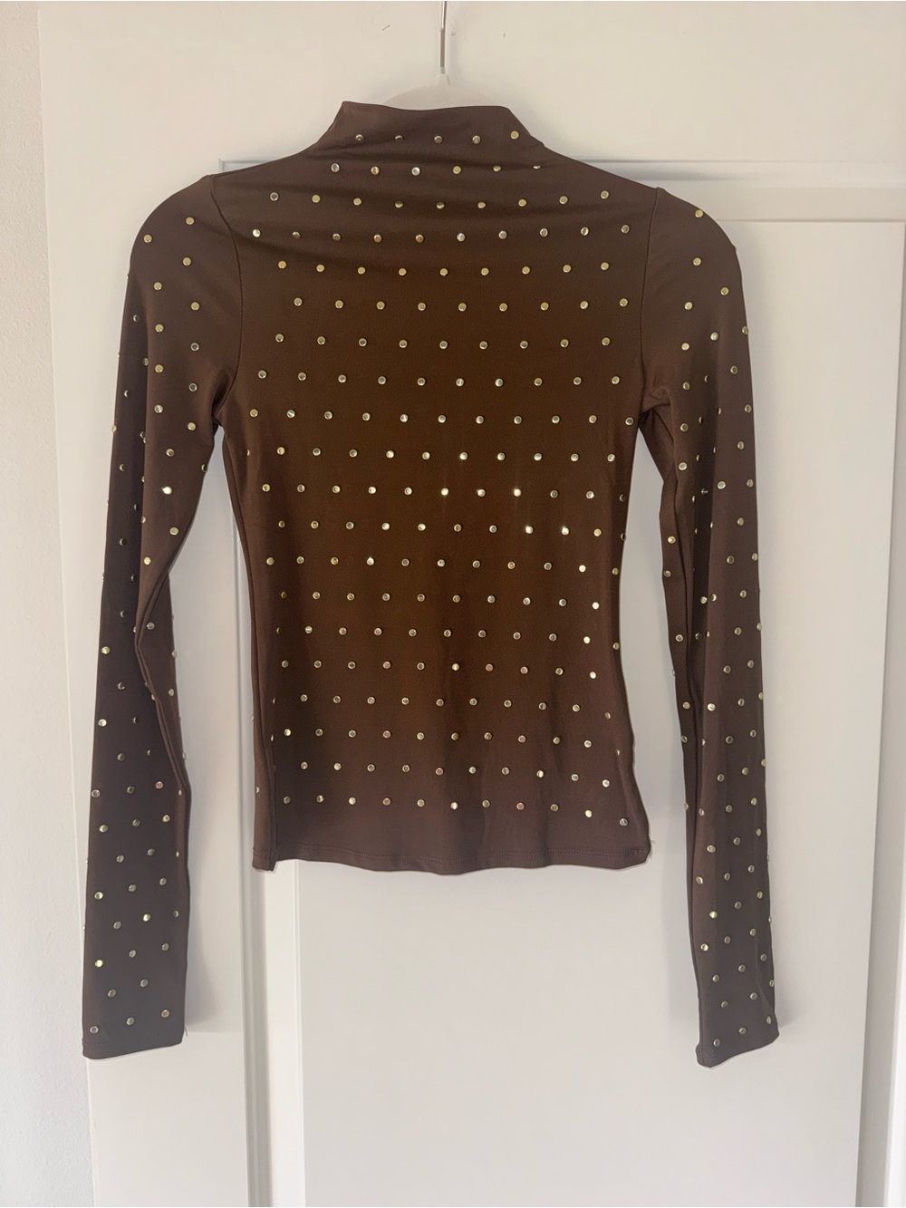 Divided Brown Long-Sleeve Studded Mock Neck Bodysuit